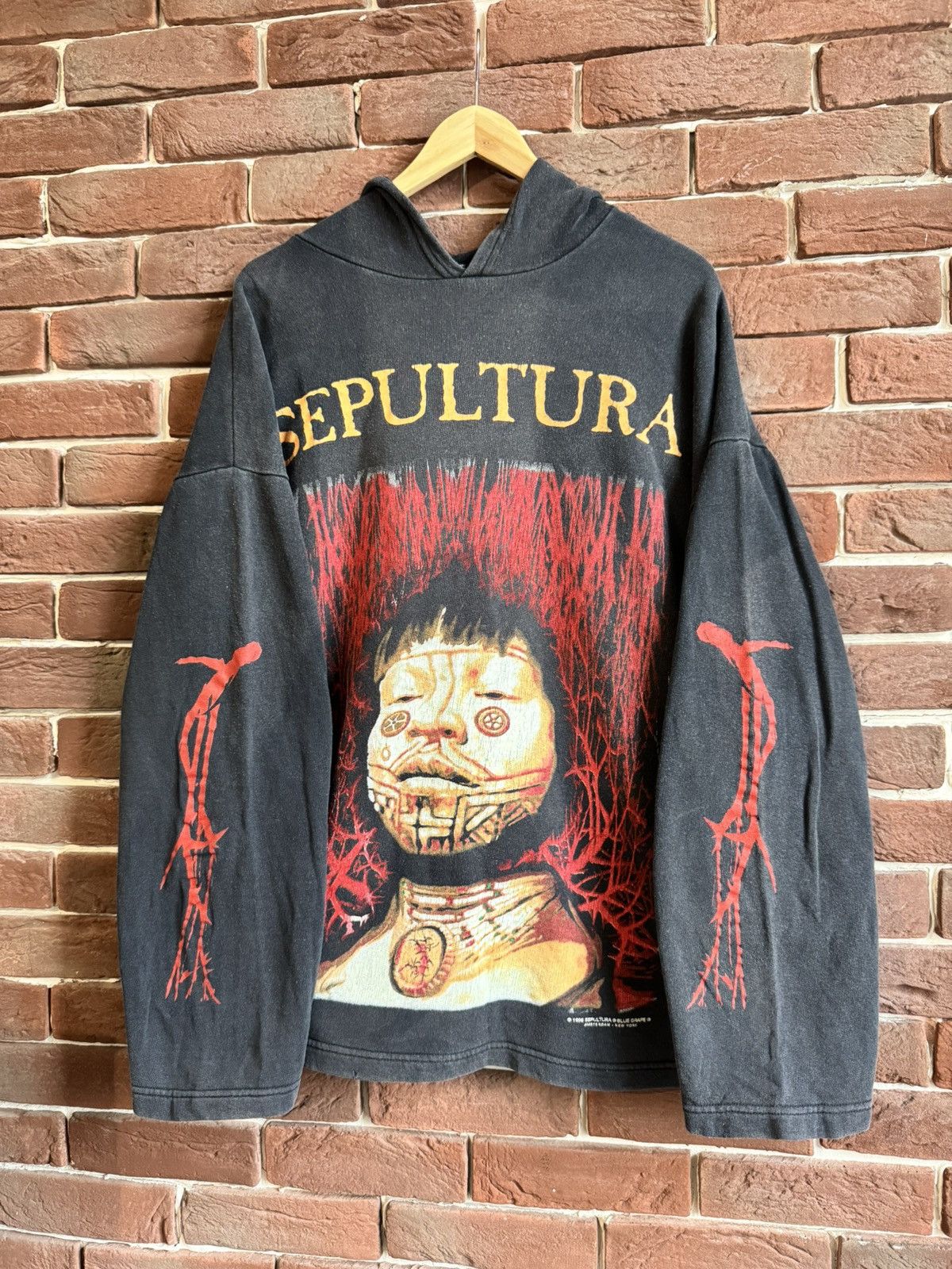 Rare 1996 Sepultura Roots Metal Band Hoodie 90s Grail XL