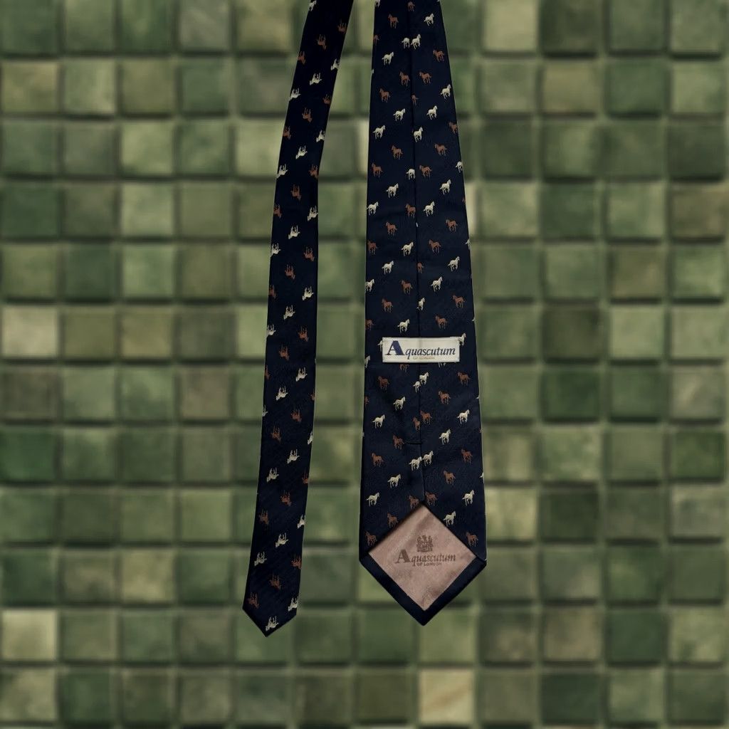 Aquascutum VINTAGE Aquascutum 100% Silk Monogram Horse Cravat Tie Blue Men Size ONE SIZE - 1 Thumbnail
