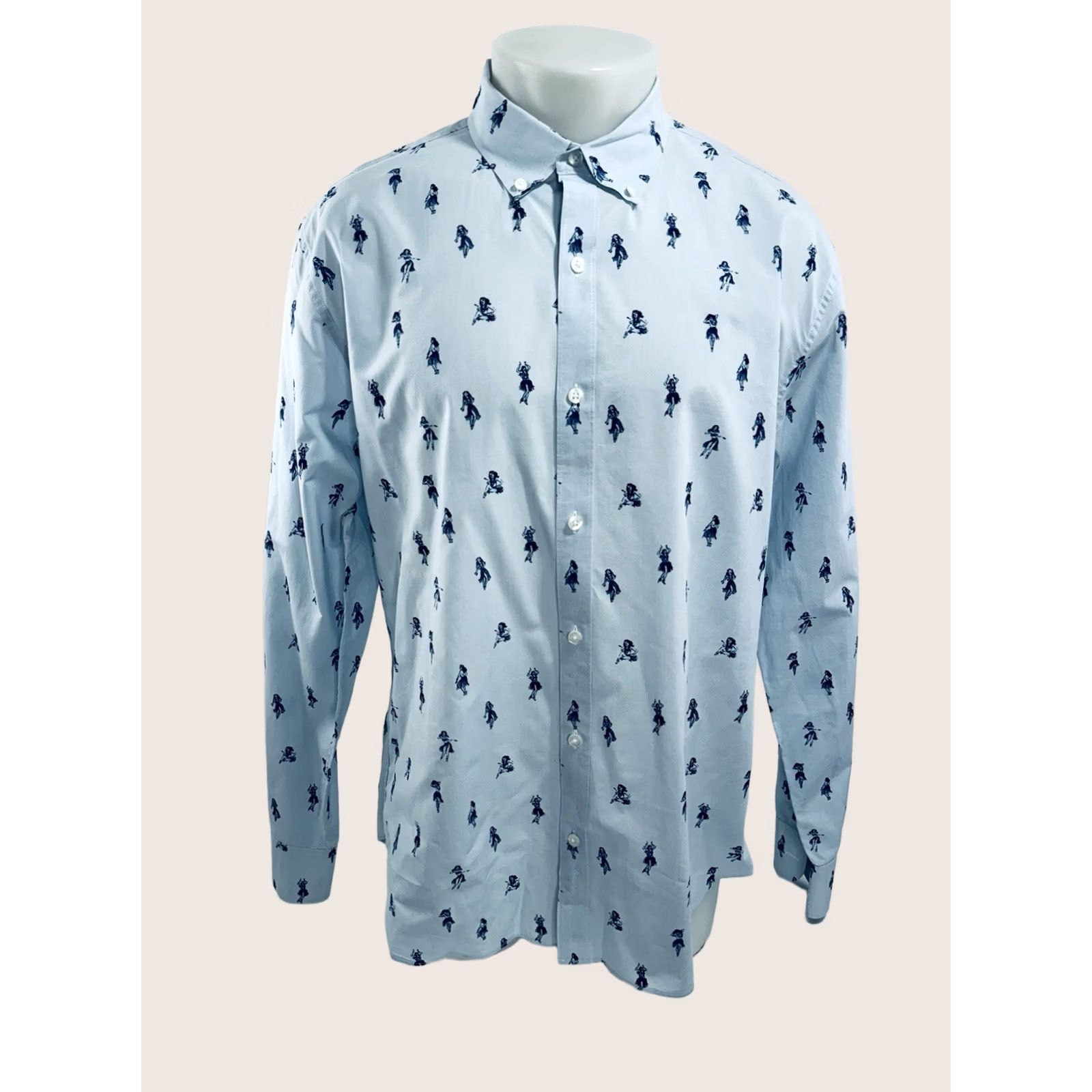 Bonobos Bonobos Dancing Hula Girl Print Hawaiian Aloha Slim Fit XL Shirt Mens Long Sleeve Blue 90s Event 80s Guardians? Size US XL / EU 56 / 4 - 1 Thumbnail