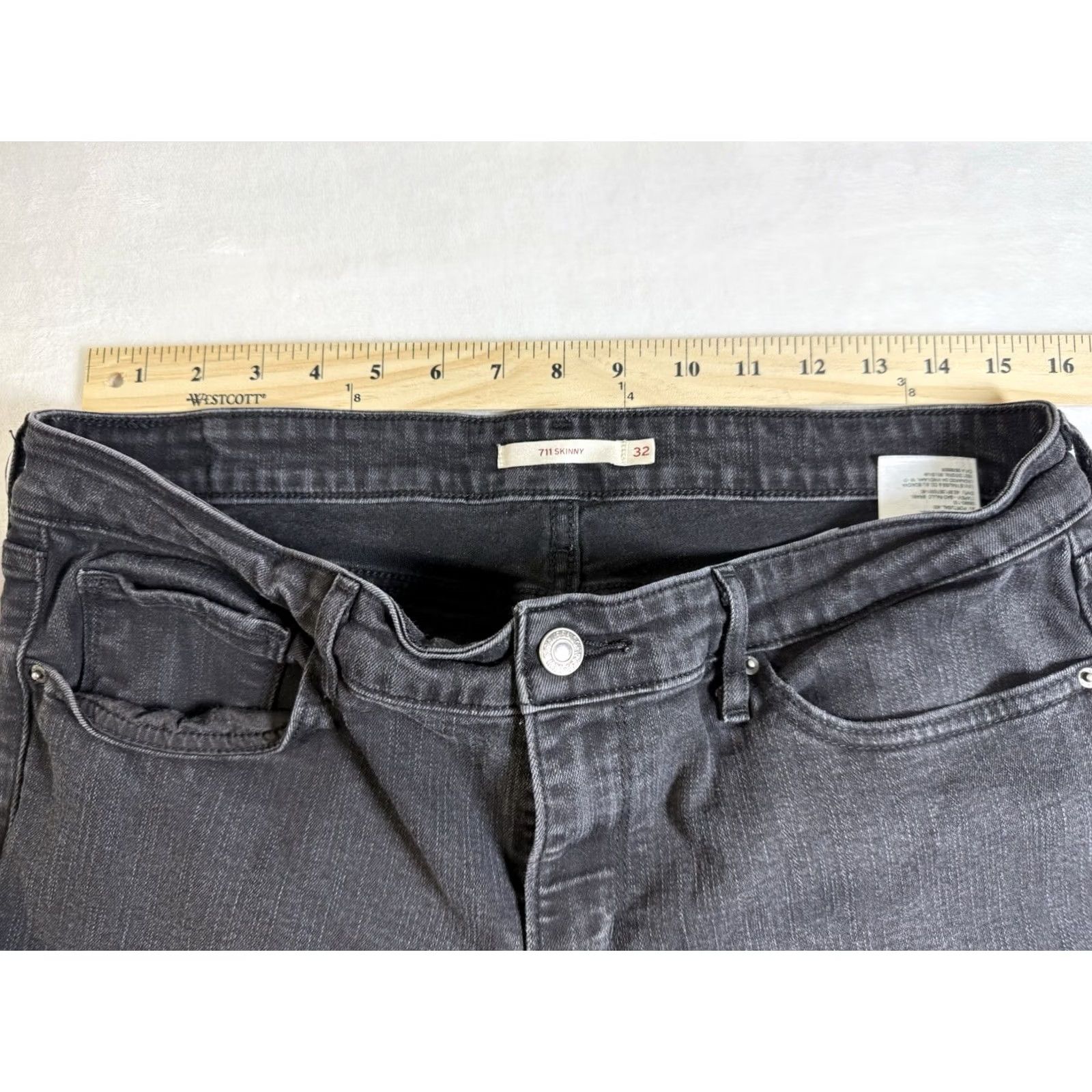 Levi's Levi's 711 Skinny Jeans Women Black/Grey Denim 32x30 Mid Rise 5-Pocket Regular 90s Theme Womens Size 24" / US 00 / IT 34 - 3 Thumbnail