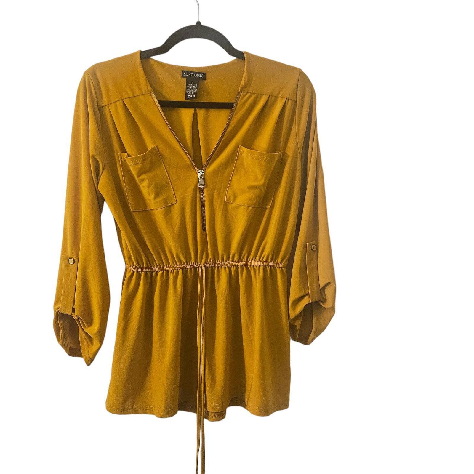 Designer Soho Girls 1/2 Zip BlouseLong Sleeve Mustard Yellow Size M Size M / US 6-8 / IT 42-44 - 1 Thumbnail