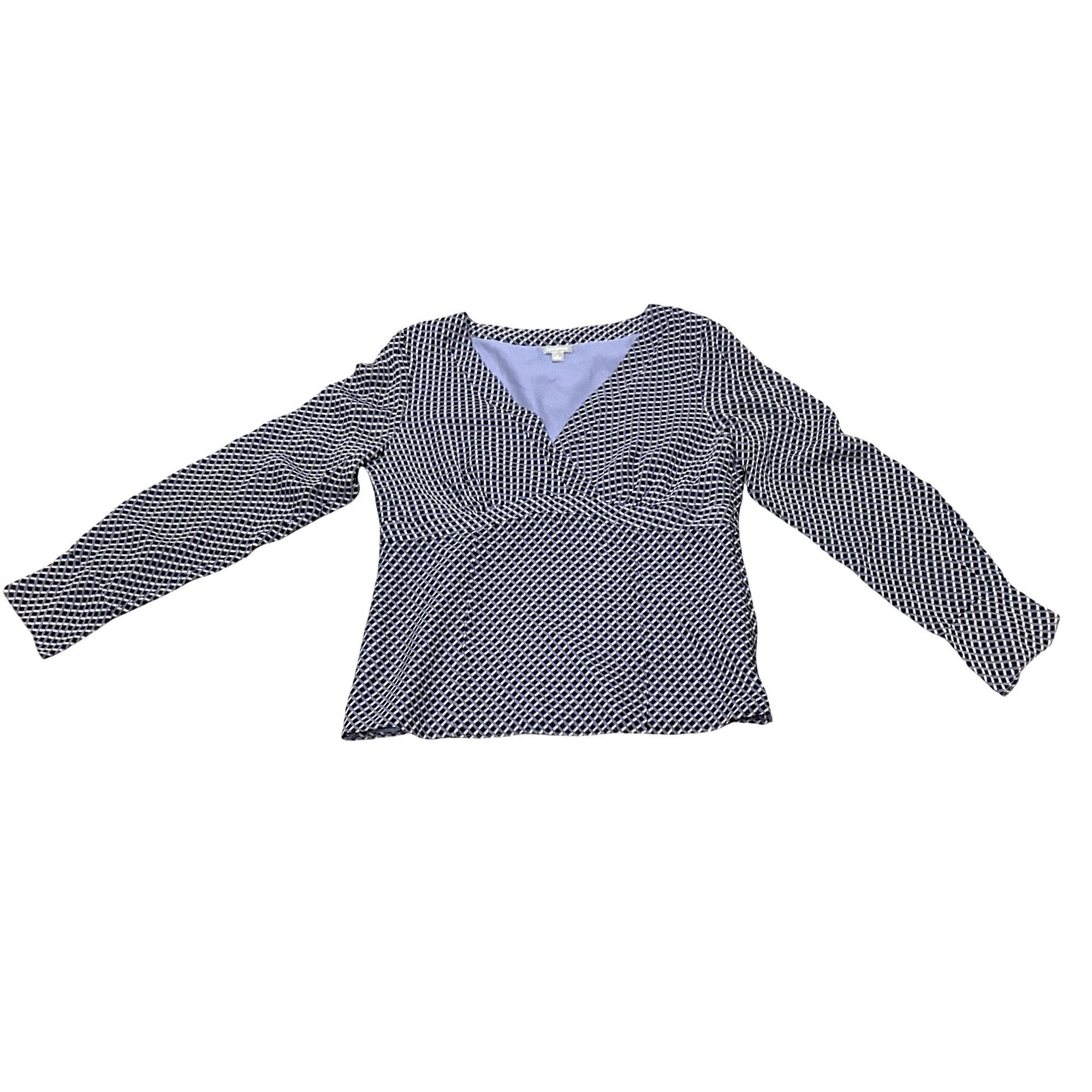 Ann Taylor Ann Taylor Size 8 Navy White Geometric Silk Surplice Blouse Size M / US 6-8 / IT 42-44 - 9 Thumbnail
