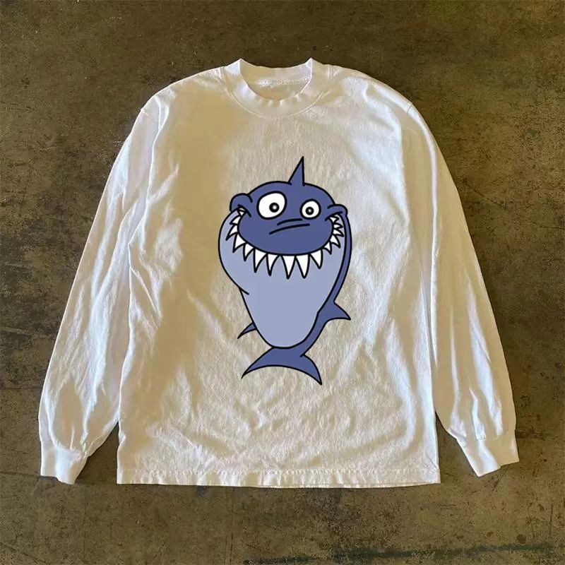 Japanese Brand White retro shark print cotton long-sleeved t-shirt Size US M / EU 48-50 / 2 - 1 Thumbnail