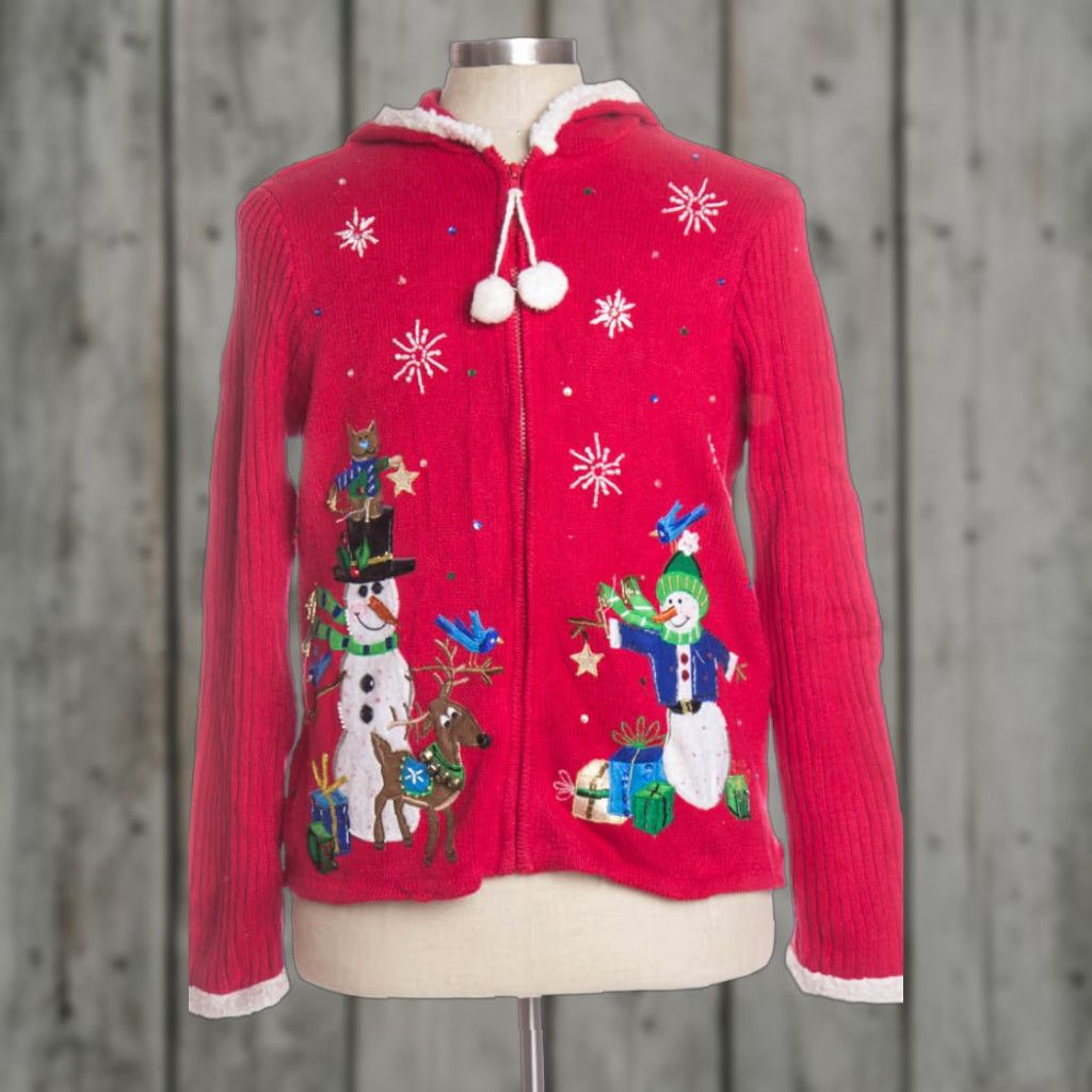 Vintage VINTAGE Tiara International Red Ugly Christmas Cardigan L Adult Women/Men XL Chest 42" Ramie Cotton Flair Snowmen Size L / US 10 / IT 46 - 1 Preview