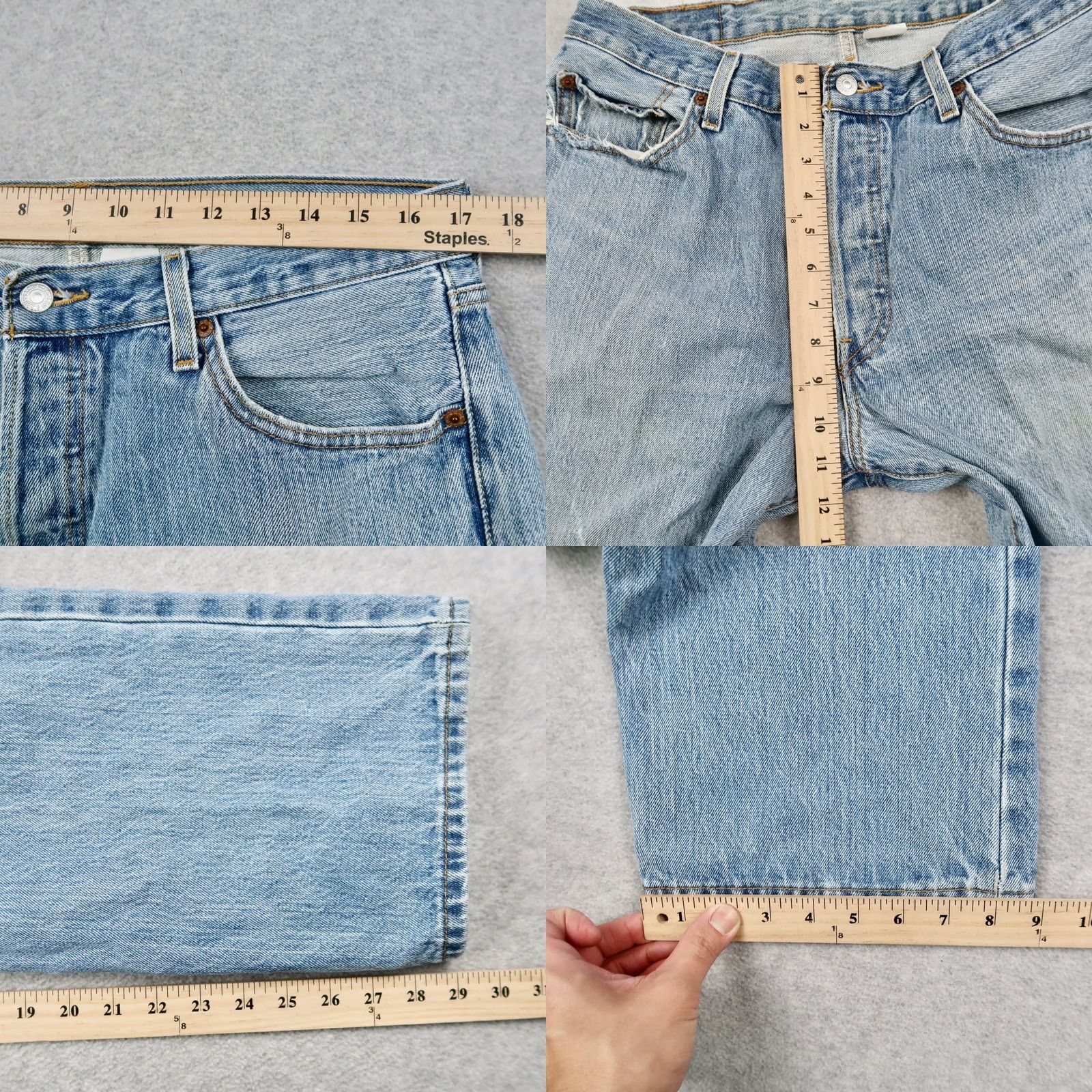 Levi's VINTAGE Levis 501 Jeans Mens 35x30 Light Wash Blue Denim Button Fly Original Fit Size US 35 - 9 Thumbnail