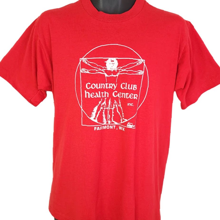 Vintage VINTAGE Vitruvian Man T Shirt Mens Size Medium 80s Country Club Made In USA Screen Stars Red Cotton Blend Short Sleeve Crew Neck 80s Art Tee Mens Size US M / EU 48-50 / 2 - 2 Thumbnail