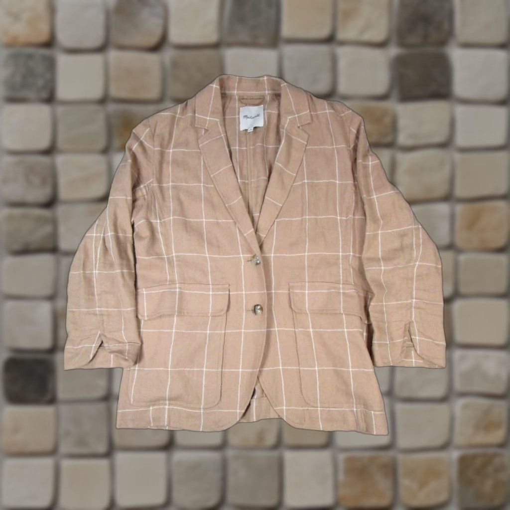 Madewell Madewell Blazer Sports Coat Womens M Brown Linen Blend Check Jacket Mid-Length Long Sleeve Button Closure Women's Blazer 90s Style Basic Jacket Size M / US 6-8 / IT 42-44 - 1 Thumbnail