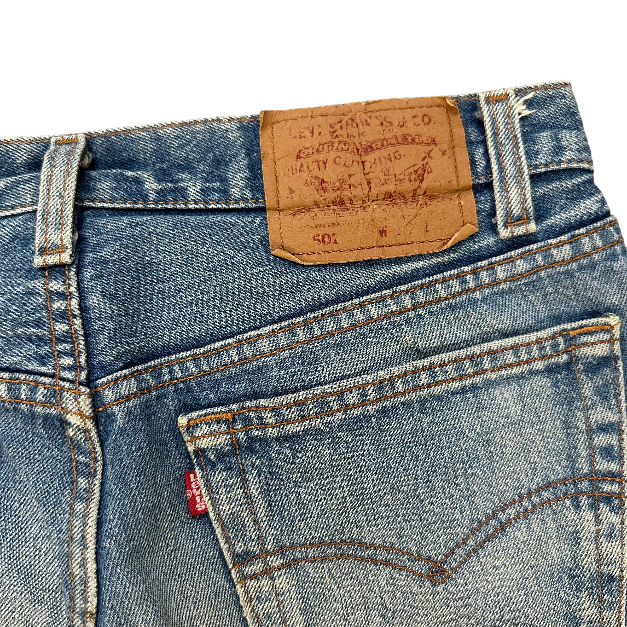 Levi's Vintage Clothing TRASHED🔥 LEVIS 501 FLY BUTTON DISTRESS DENIM PANT #8098-203 Size US 31 - 16 Thumbnail