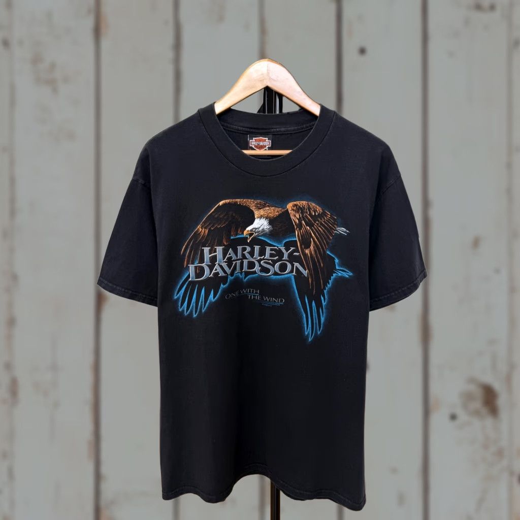 Harley Davidson VINTAGE Harley-Davidson One With The Wind T-Shirt Men L Black USA 1996 Shows Defect Size US L / EU 52-54 / 3 - 1 Thumbnail