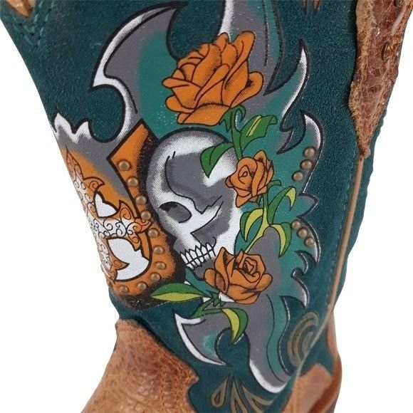 Ariat Ariat Cowboy Boots Sz 8.5 Turquoise Day Of The Dead Skull Ro Size US 8.5 / IT 38.5 - 1 Thumbnail