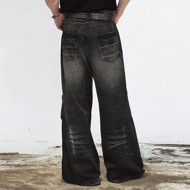 Jean × Vintage washed faded lightning crack loose jeans Size US 33 - 5 Thumbnail