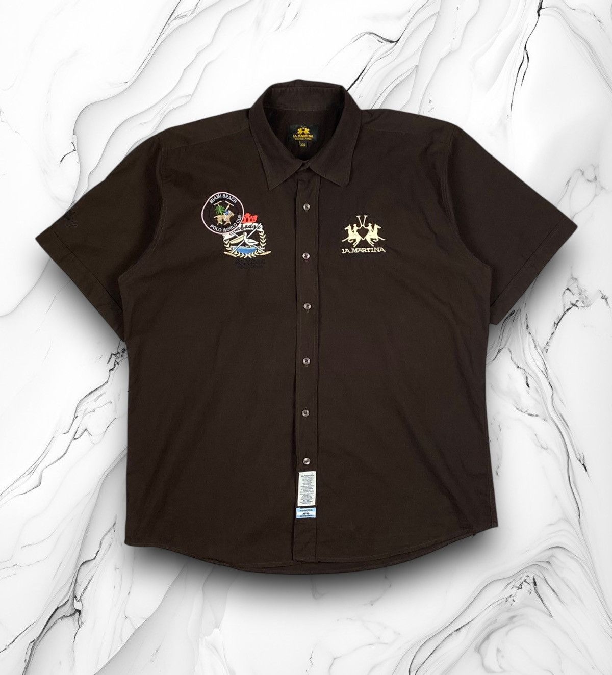 La Martina La Martina Brown Short Sleeve Button Up Luxury Shirt Size US XXL / EU 58 / 5 - 1 Thumbnail