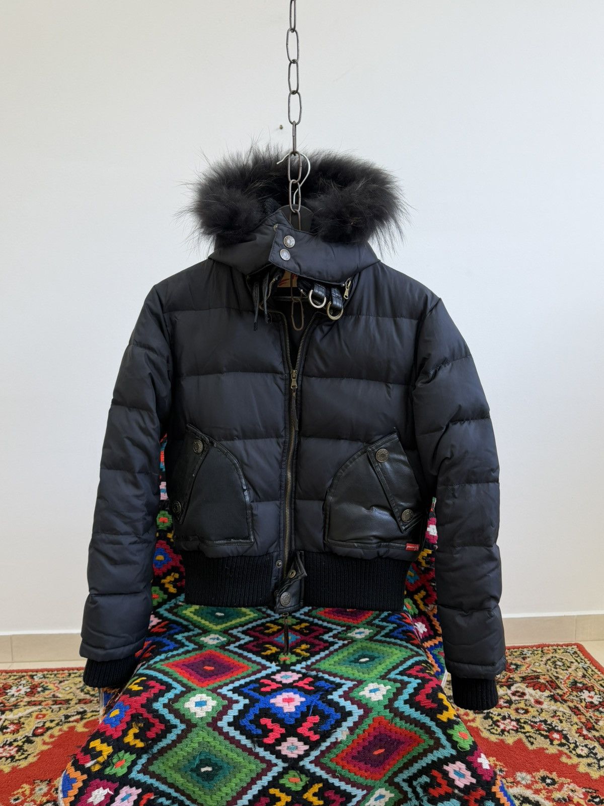 Le Grande Bleu (L.G.B.) Avant Garde Hysteric Glamour Style Fur Hood Bomber Jacket Size US S / EU 44-46 / 1 - 2 Thumbnail