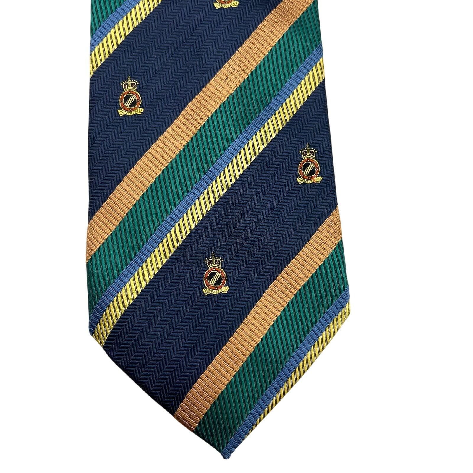 Balmain Pierre Balmain Silk Stripe Tie Emblem Motif Navy Blue Green Size ONE SIZE - 1 Thumbnail