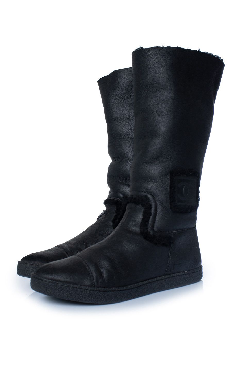 Chanel Chanel, Black shearling boots Size US 10 / IT 40 - 1 Thumbnail
