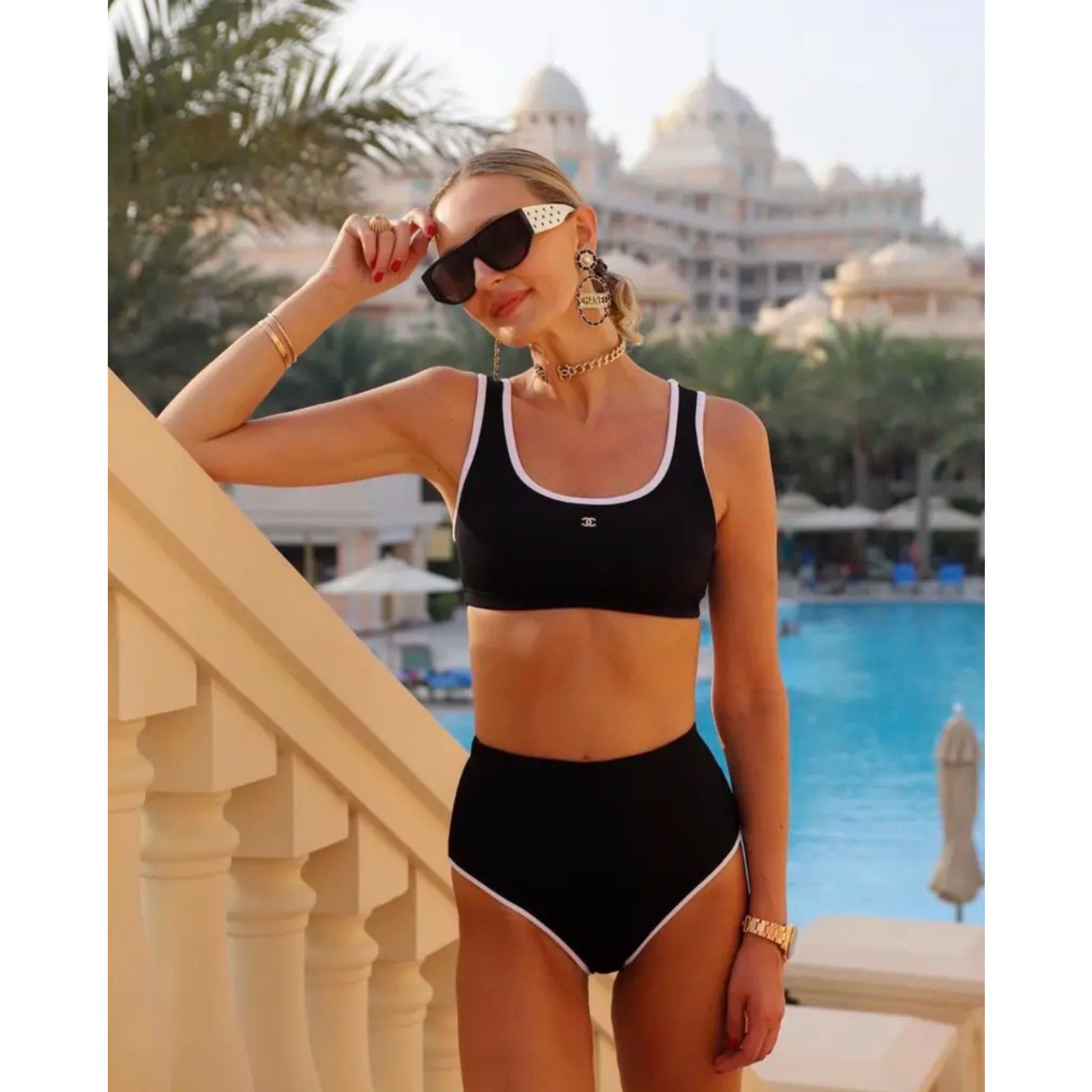Chanel Chanel 22S Black White Crystal CC Logo Bikini Swimsuit 38 Size S / US 4 / IT 40 - 12 Thumbnail