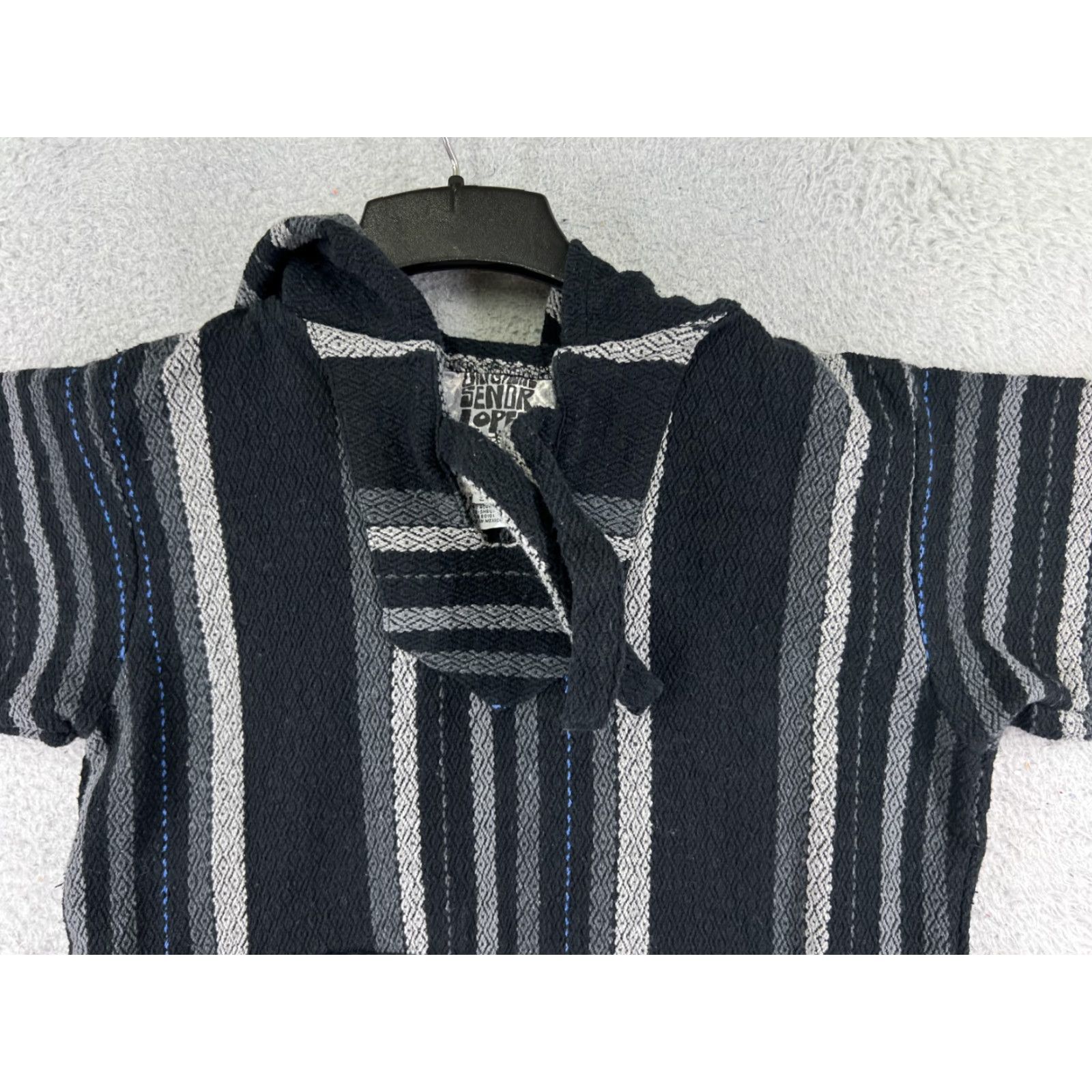 Vintage Senor Lopez Hoodie Mens Small Gray Black Pocket Pullover Crew Neck Knit All Seasons Hooded Size US S / EU 44-46 / 1 - 4 Thumbnail