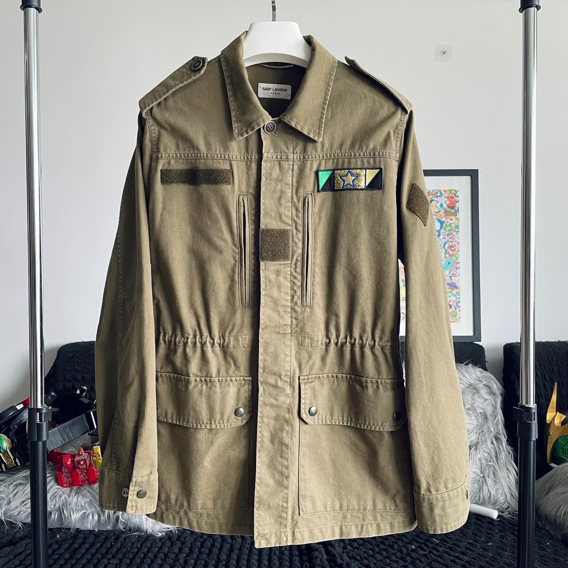 Saint Laurent Paris SLP Shark Military Green Distressed Jacket Size US S / EU 44-46 / 1 - 1 Thumbnail