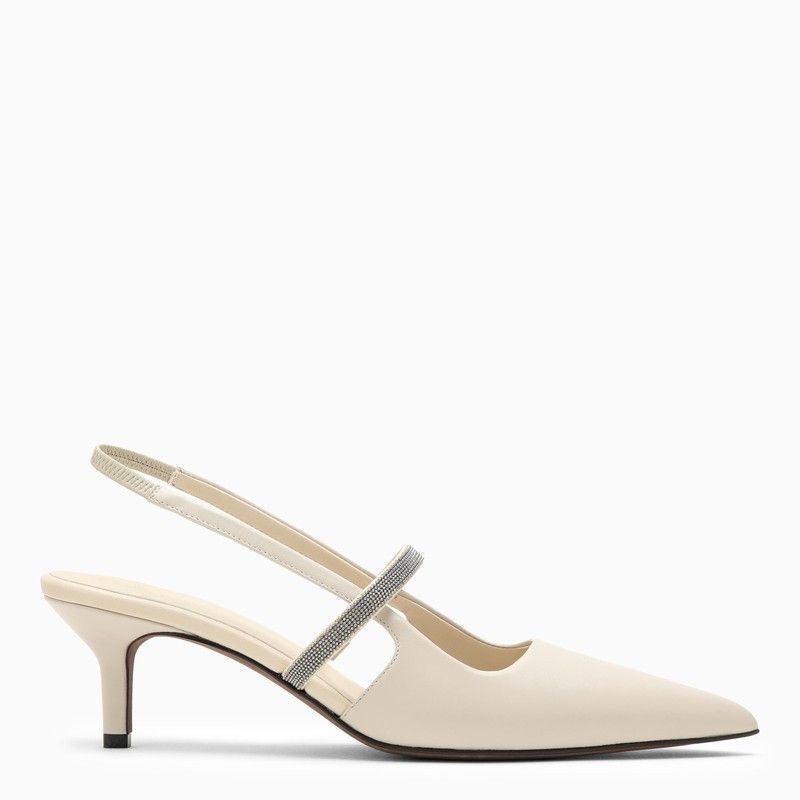 image of Brunello Cucinelli Ivory Leather Slingback Shoes in Light Blue, Women's (Size 8)