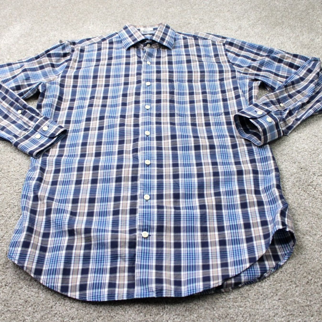 Peter Millar Peter Millar Crown Shirt Mens Medium Blue/Gray Plaid 100% Cotton Long Sleeve Button Up Size US M / EU 48-50 / 2 - 3 Thumbnail