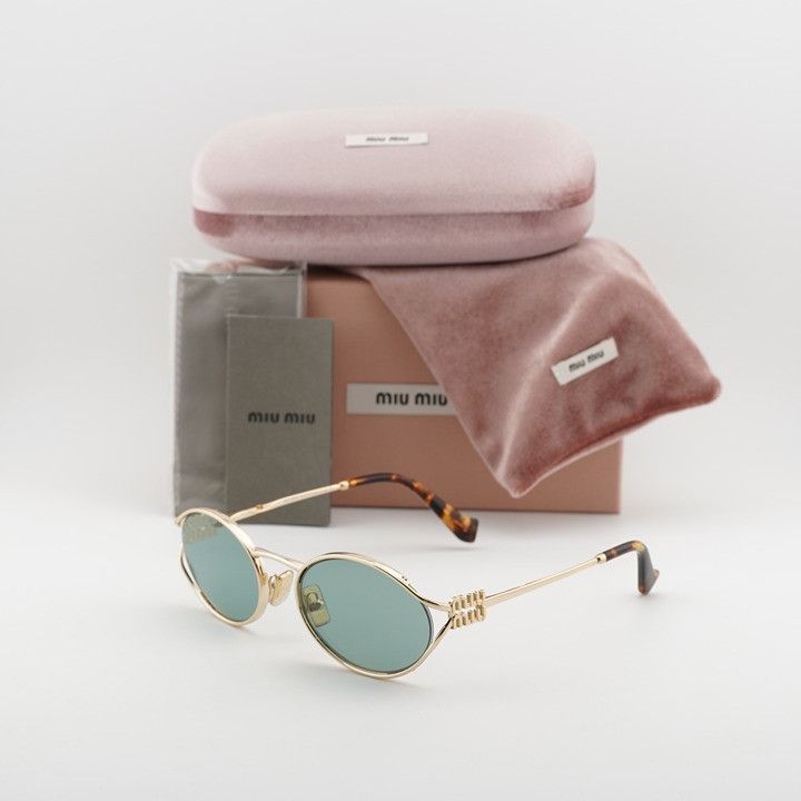 Miu Miu Miu Miu MU52YS 5AK04M Sunglasses Gold Oval Frame, Green Size ONE SIZE - 11 Thumbnail