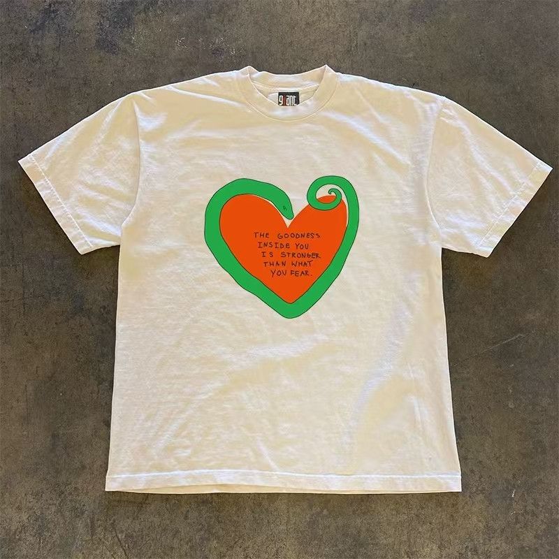 Japanese Brand White casual retro t-shirt with heart pattern Size US M / EU 48-50 / 2 - 1 Thumbnail