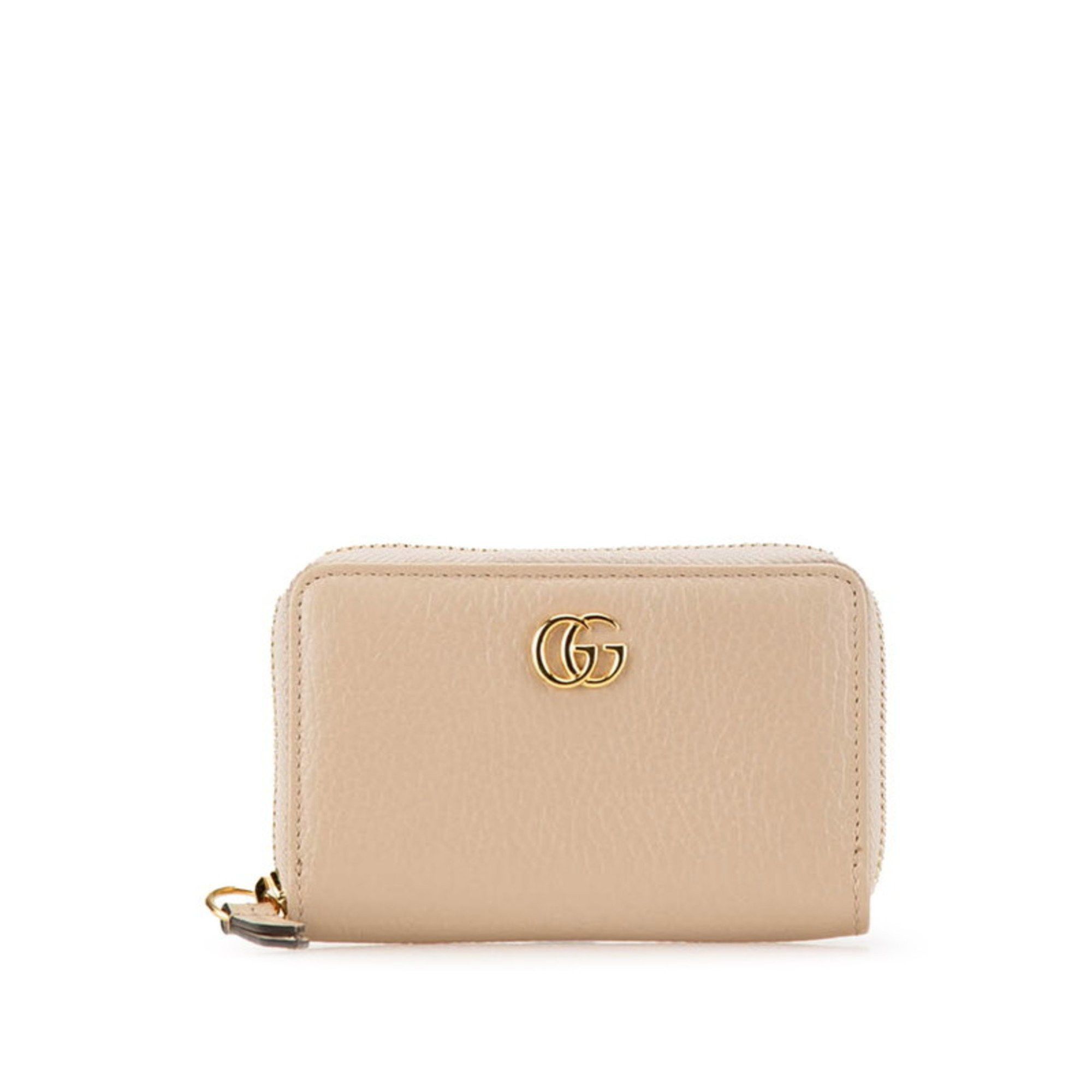 Gucci Double G Round Coin Case 644412 Beige Gold Leather Women's GUCCI