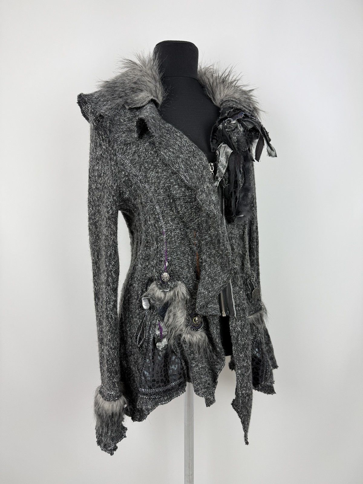 Y2K Vintage Juju&Christine Faux Fur Patchwork Zip Cardigan