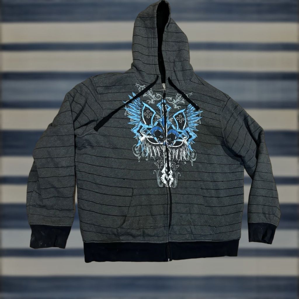 Vintage VINTAGE No Boundaries AOP Cross Hoodie Y2K Sherpa Mall Goth Grunge Affliction Size XL Gray Mens Regular Full Zip Hooded Logo Print""" Size US XL / EU 56 / 4 - 1 Thumbnail