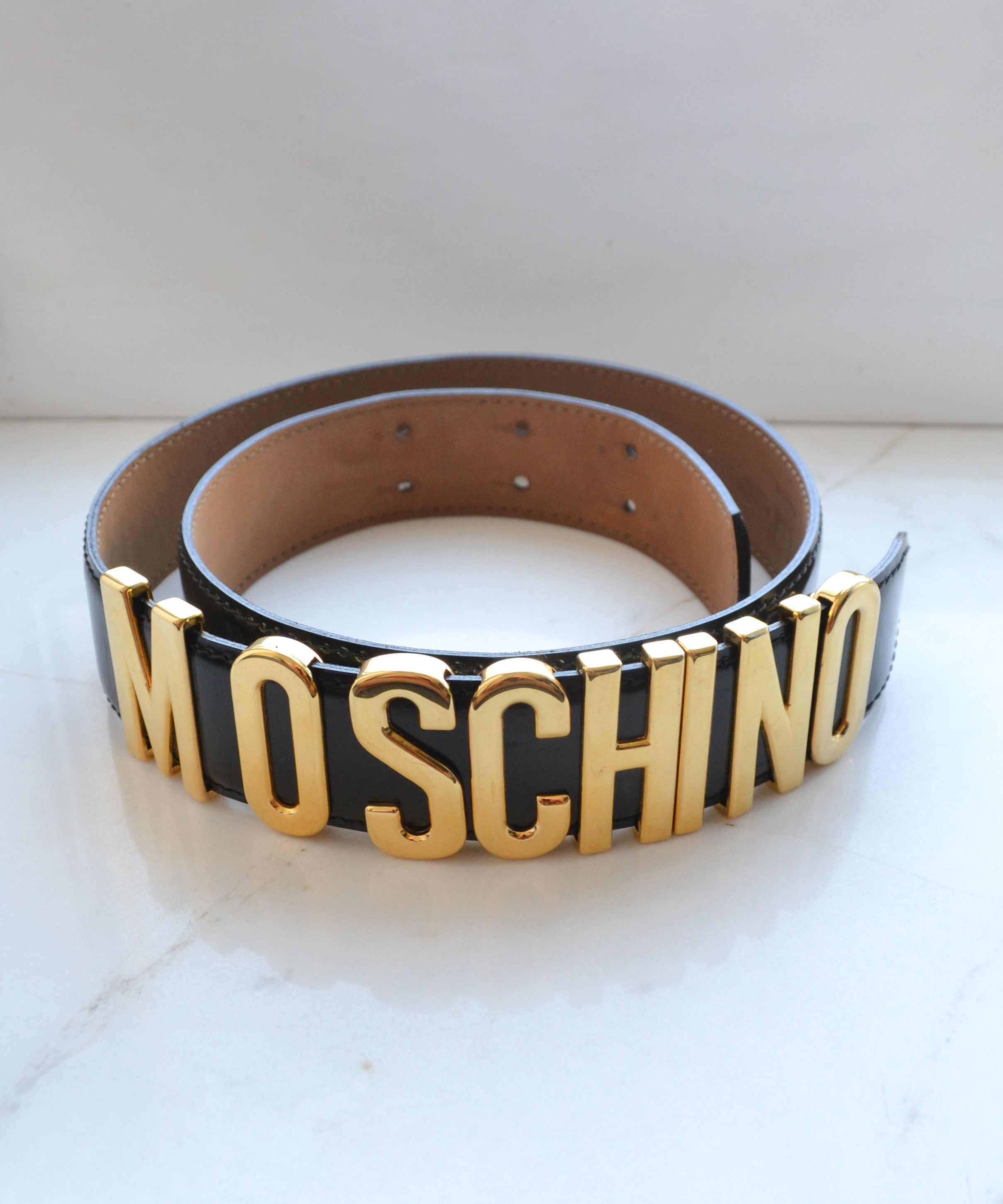 Moschino MOSCHINO Belt Leather Logo Vintage 90s Buckle Gold Size ONE SIZE - 1 Thumbnail