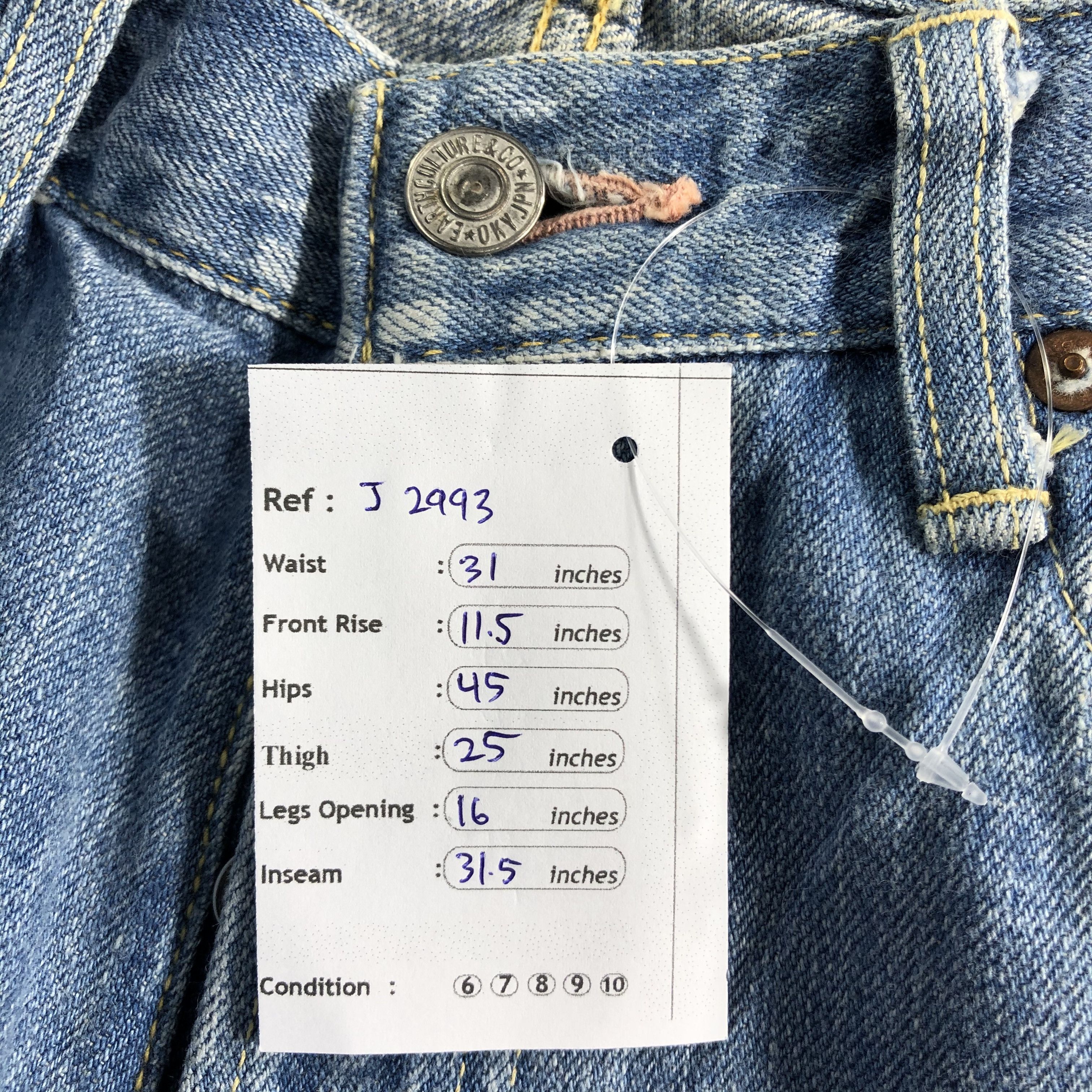 Japanese Brand Vintage Light Wash Earth Culture Redline Jeans-J2993 Size US 31 - 11 Thumbnail