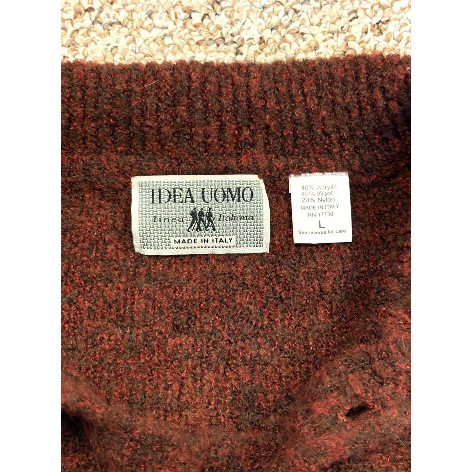 IDEA VINTAGE Idea Uomo Wool Blend Sweater Pullover Maroon Button Neck Men’s Large Sweater Knit Long Sleeve Collared Regular Size L Mens Size US L / EU 52-54 / 3 - 2 Thumbnail