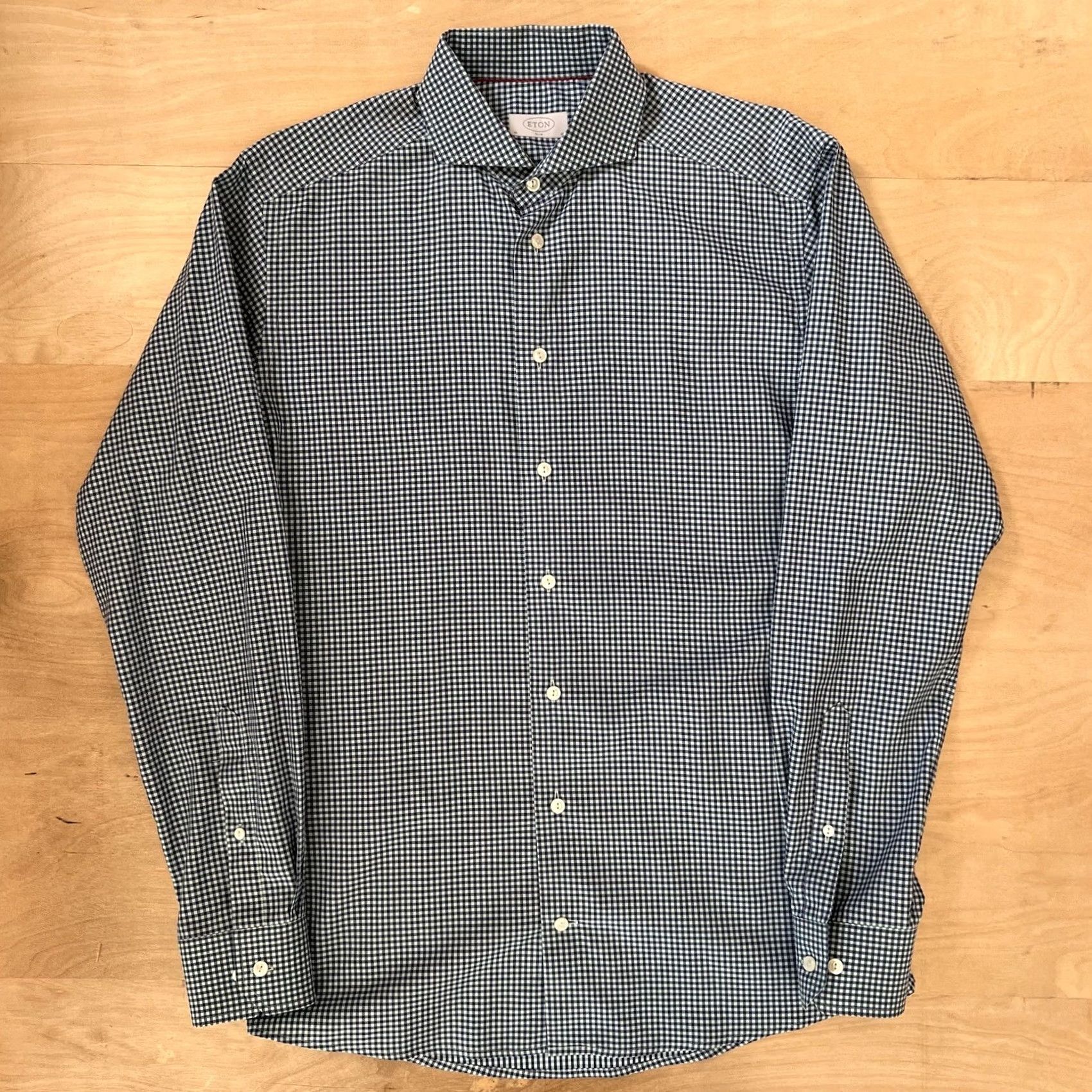 Eton Eton Shirt 16 Blue Teal Checkered Slim Collared Dress Button Up Designer Casual Shirt Men Slim Blue Teal Checkered Shirt Size US L / EU 52-54 / 3 - 2 Thumbnail