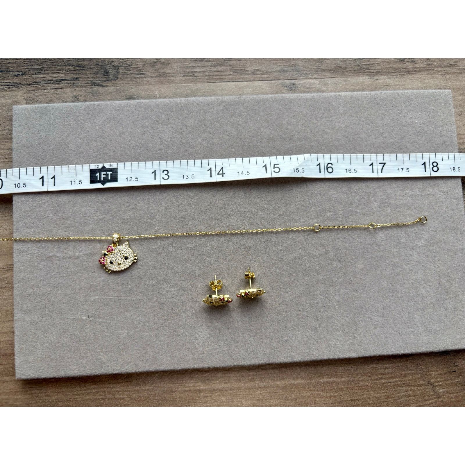 Jewelry Hello Kitty Moissanite Necklace & Earring Set - Vermeil/925 Size ONE SIZE - 5 Thumbnail