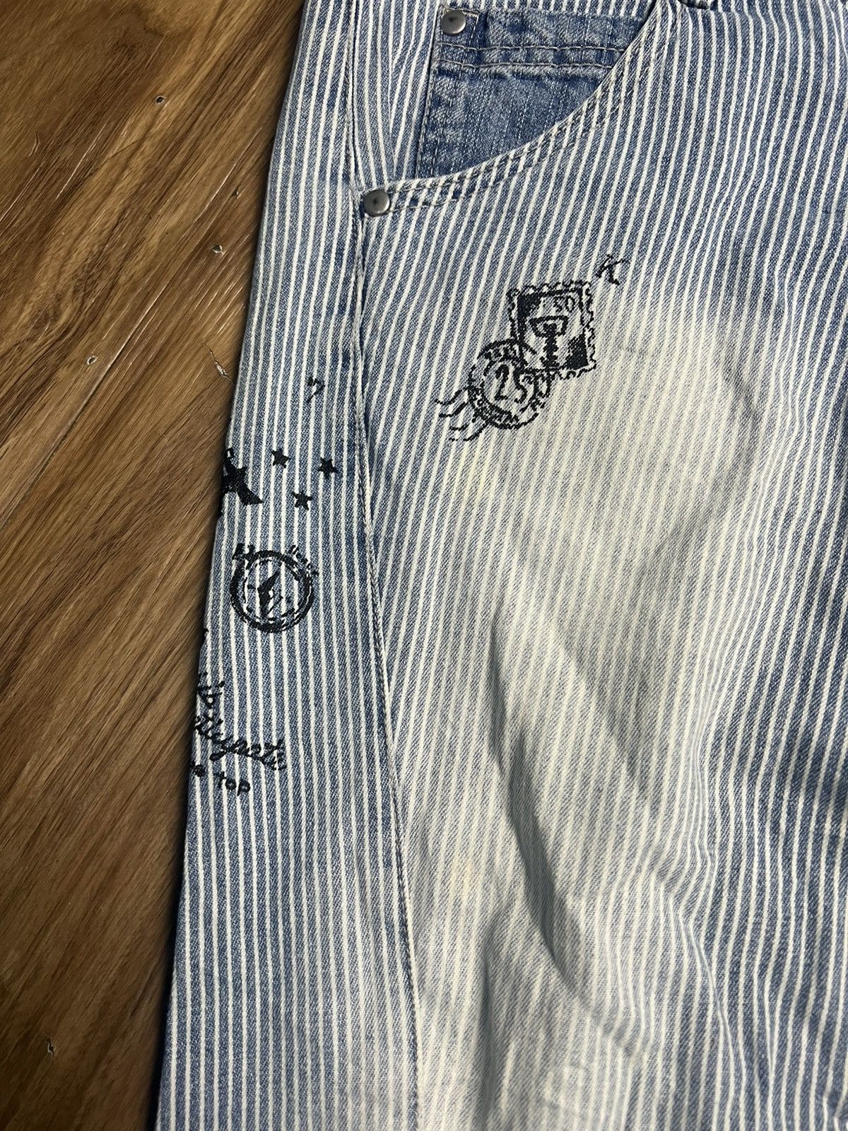 If Six Was Nine Vintage Cutie Blonde Bio-Stone Wash Pinstripe Jeans (40) Size 32" / US 10 / IT 46 - 7 Thumbnail