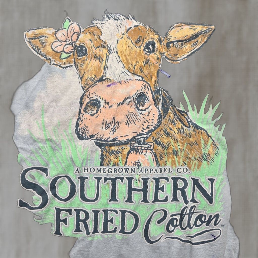 Vintage VINTAGE Southern Fried Cotton Graphic Print Cow T-Shirt Adult Large Blue Southern Mens Size US L / EU 52-54 / 3 - 1 Thumbnail