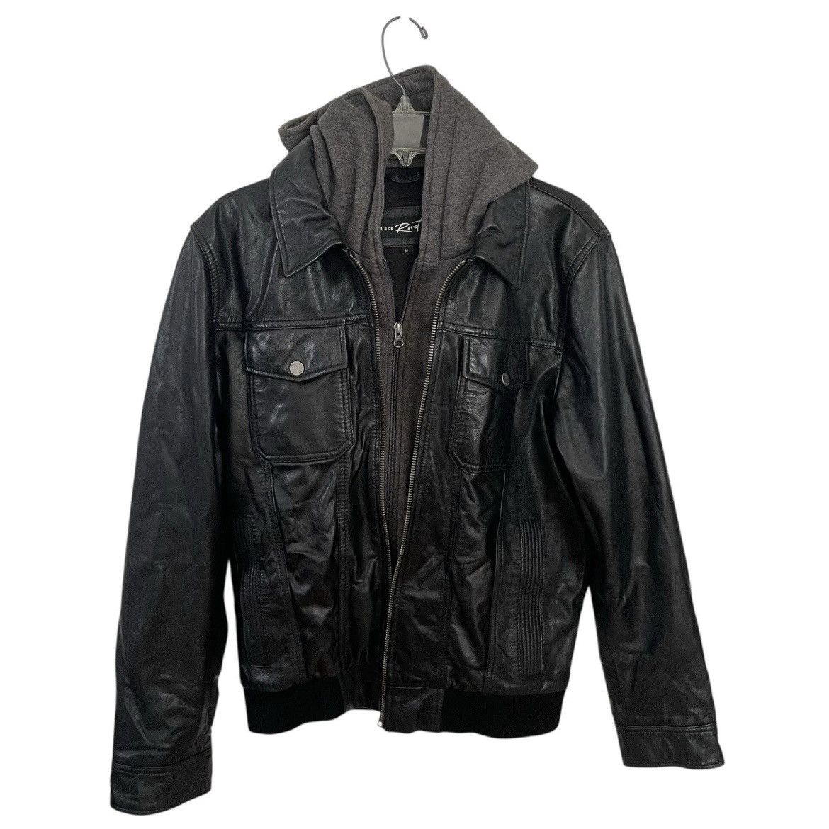 Black Rivet Black Rivet Leather Bomber Jacket w/ Removable Hoodie Medium Size US M / EU 48-50 / 2 - 1 Thumbnail
