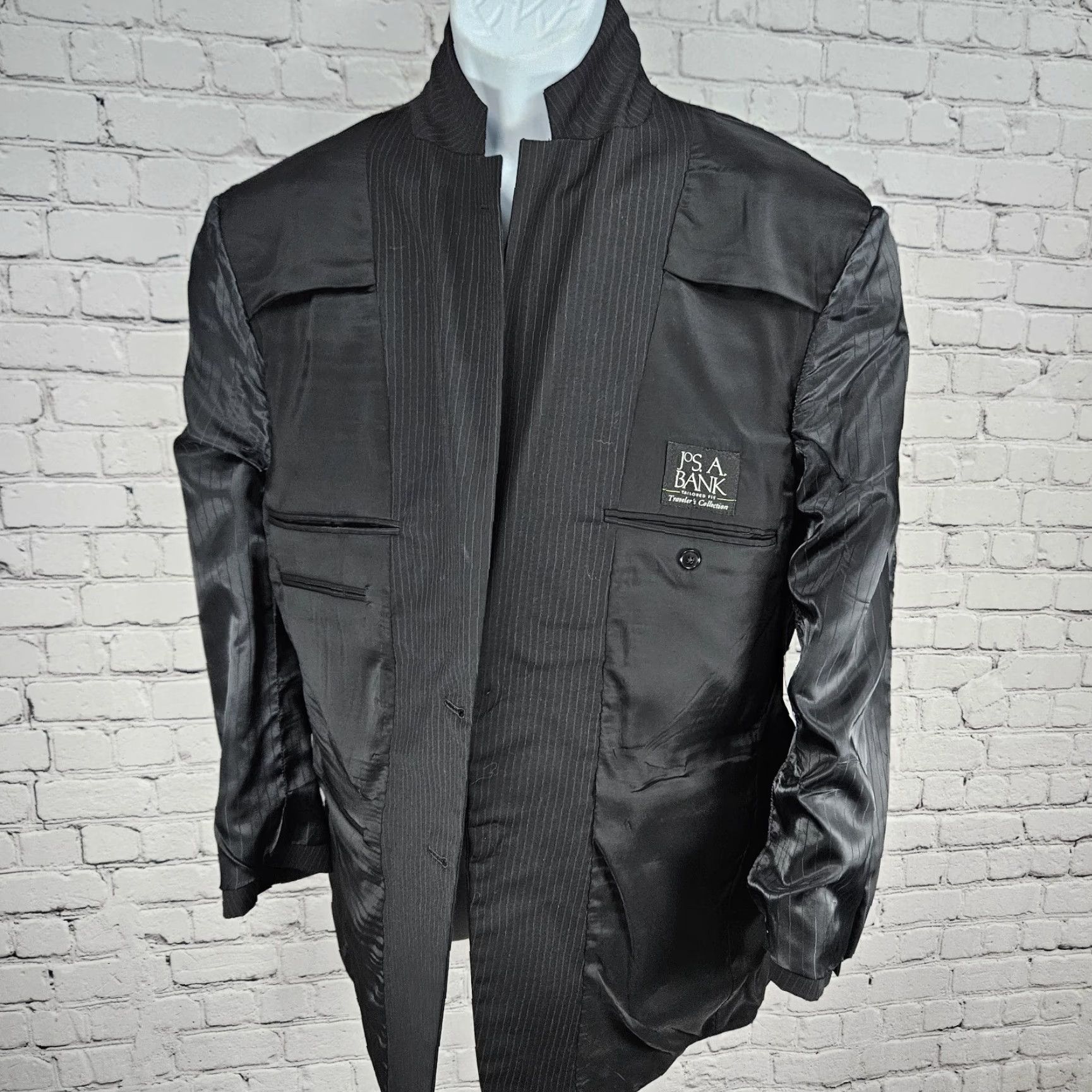 Jos. A. Bank VINTAGE Jos. A. Bank Black 100% Wool Tailored Fit Travelers 2 Button Blazer Sport Coat 43R Size 46R - 6 Thumbnail