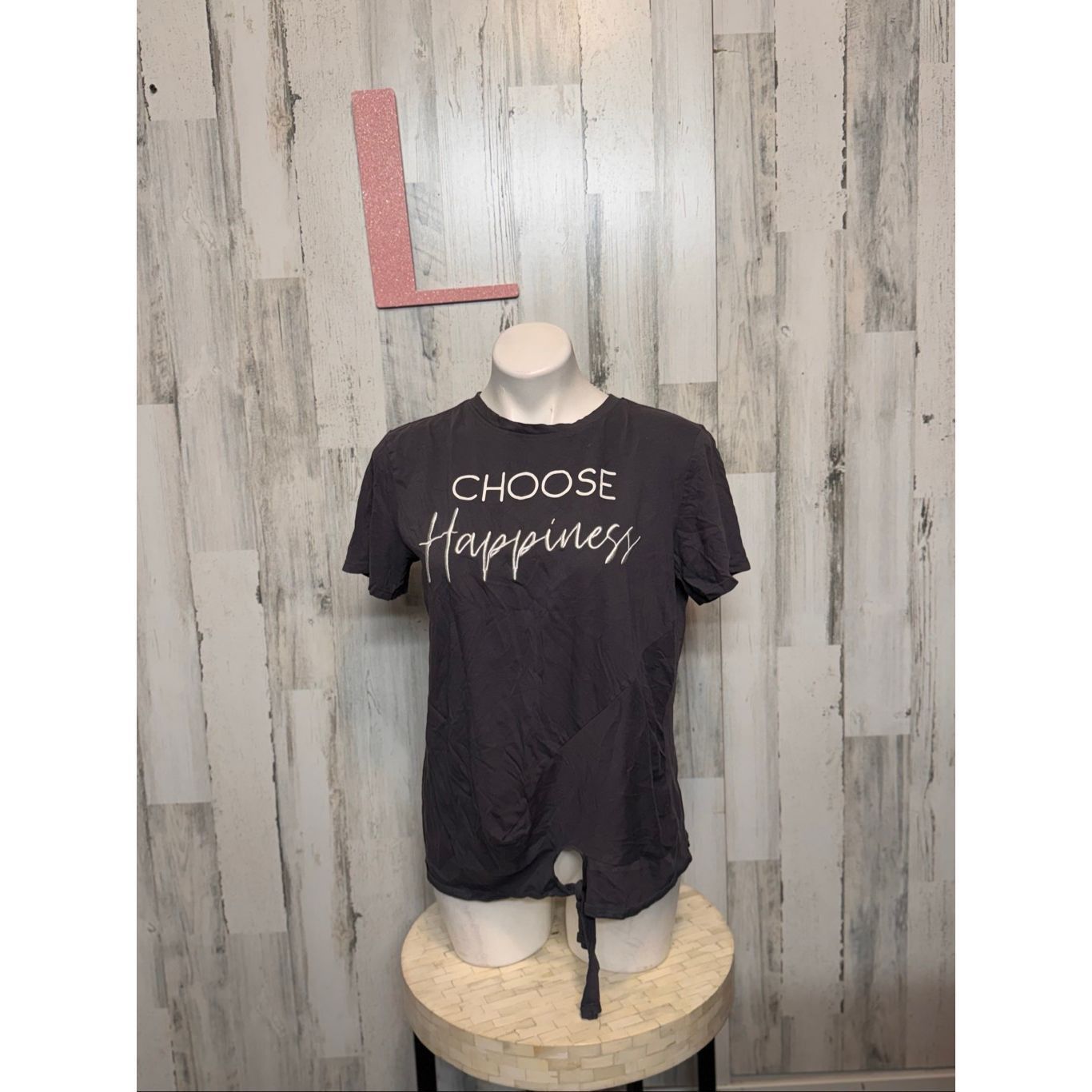 Other Sweet Soul “Choose Happiness” Graphic Tee Gray Tie-Front Shirt Size Large Size L / US 10 / IT 46 - 4 Thumbnail
