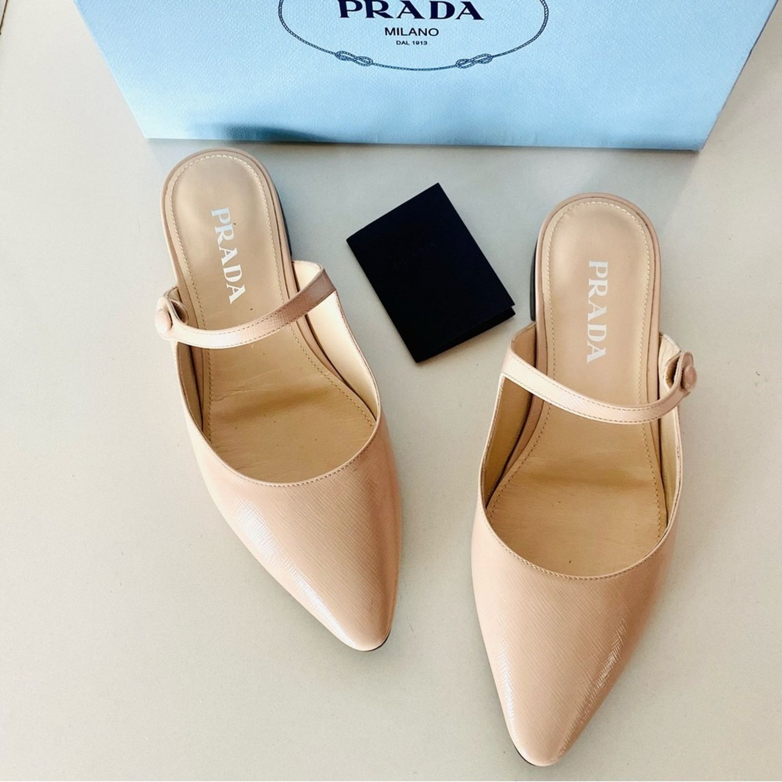 Prada PRADA Nude Cream Beige Patent Leather Flats Slip On Slides Size US 8 / IT 38 - 6 Thumbnail