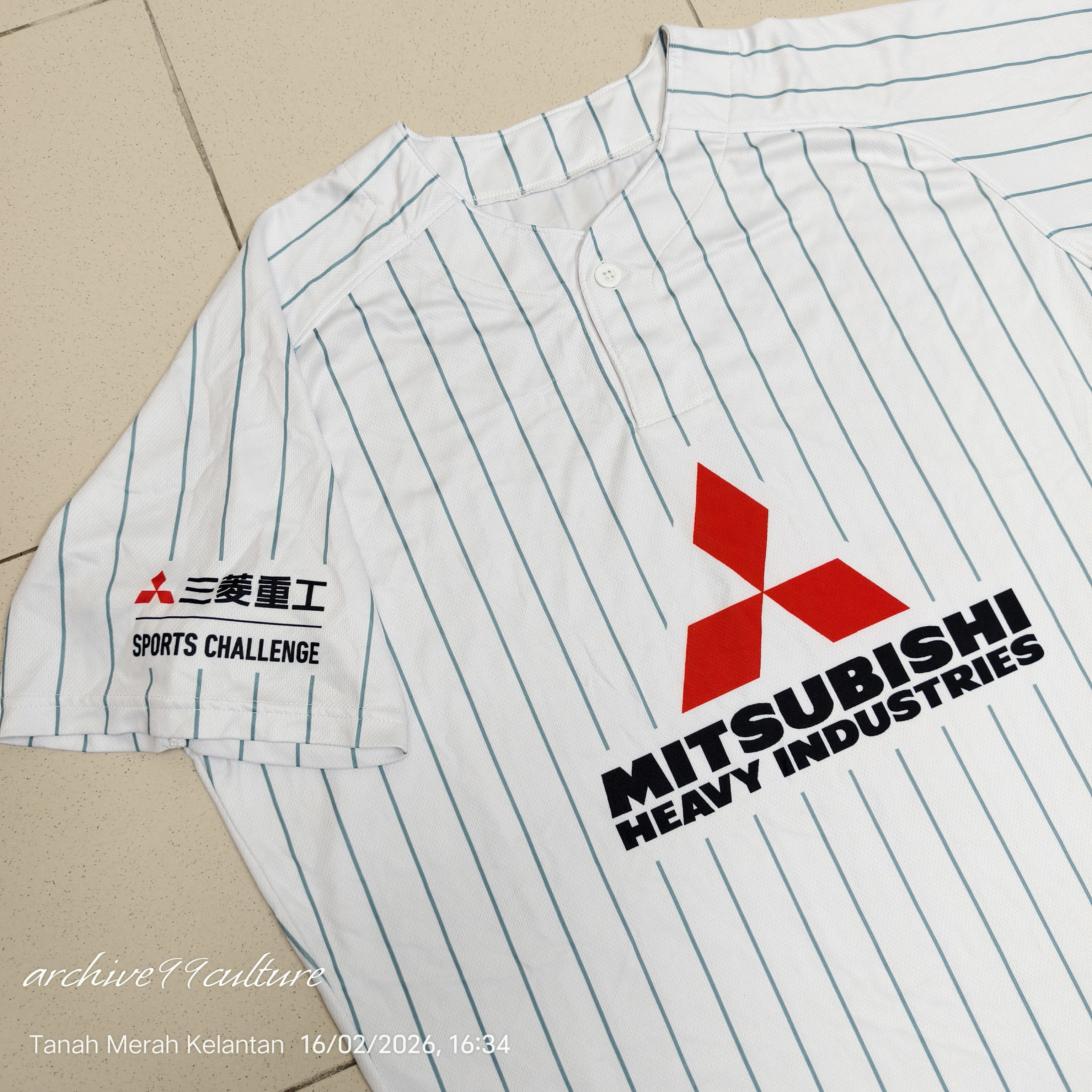 Japanese Brand RARE Mitsubishi Heavy Industries Pinstripe Baseball Jersey Size US XL / EU 56 / 4 - 3 Thumbnail