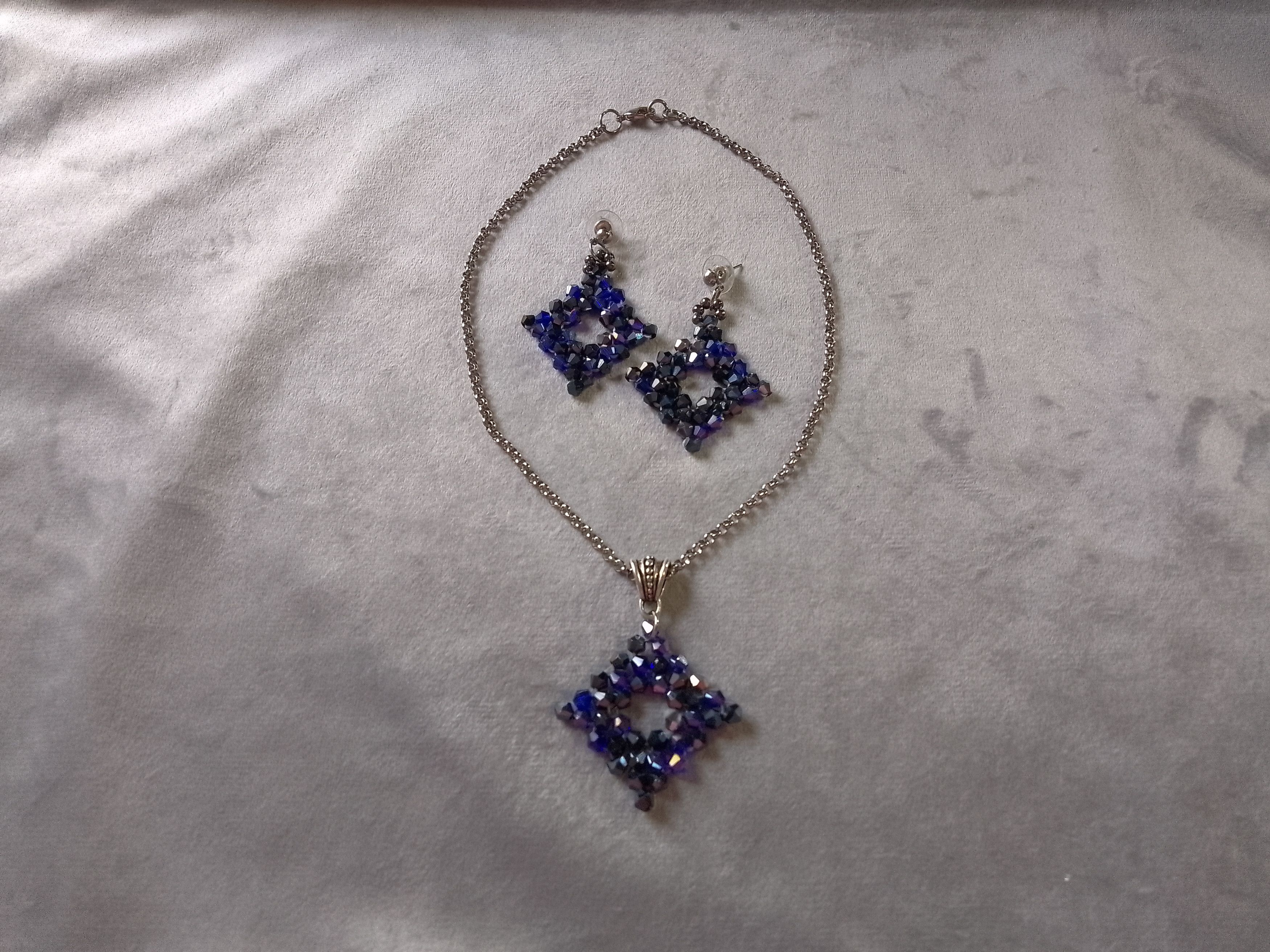 Handmade Necklace Pendant Matching Earrings. Blue Crystal. Square Size ONE SIZE - 1 Thumbnail