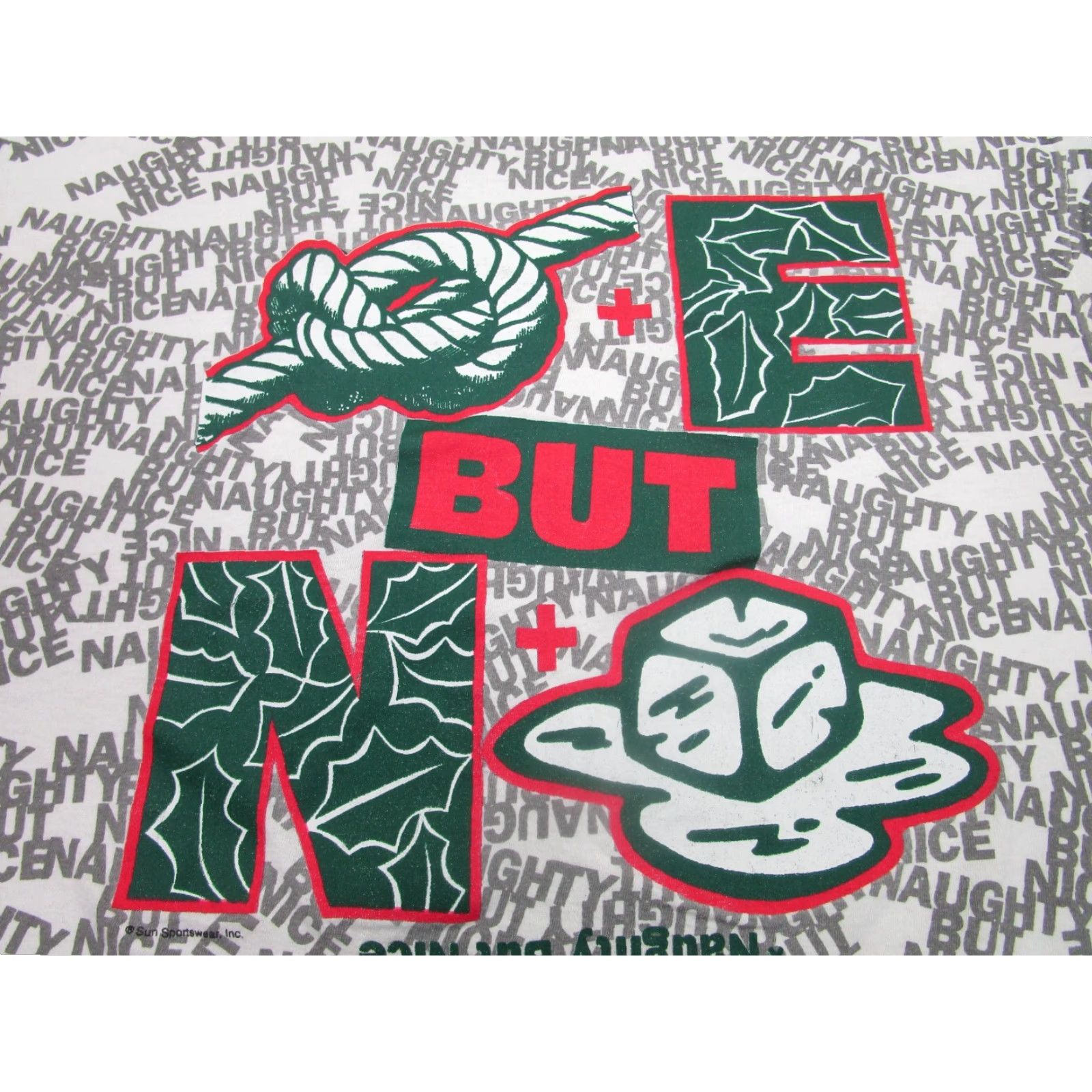 Asics VINTAGE Christmas Shirt Basics Mens XL Gray All Over 90s X-mas Naughty Nice Holidays Ugly Size US XL / EU 56 / 4 - 3 Thumbnail