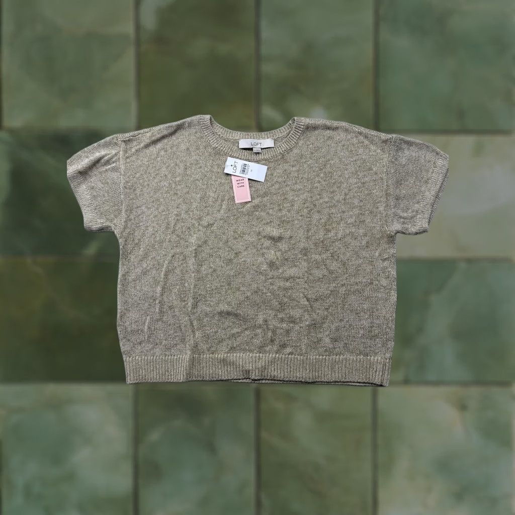 Loft LOFT Women’s Short Sleeve Beige Crew Neck Lightweight Metallic Knit Pullover Sweater M - Casual Spring Size M / US 6-8 / IT 42-44 - 1 Thumbnail