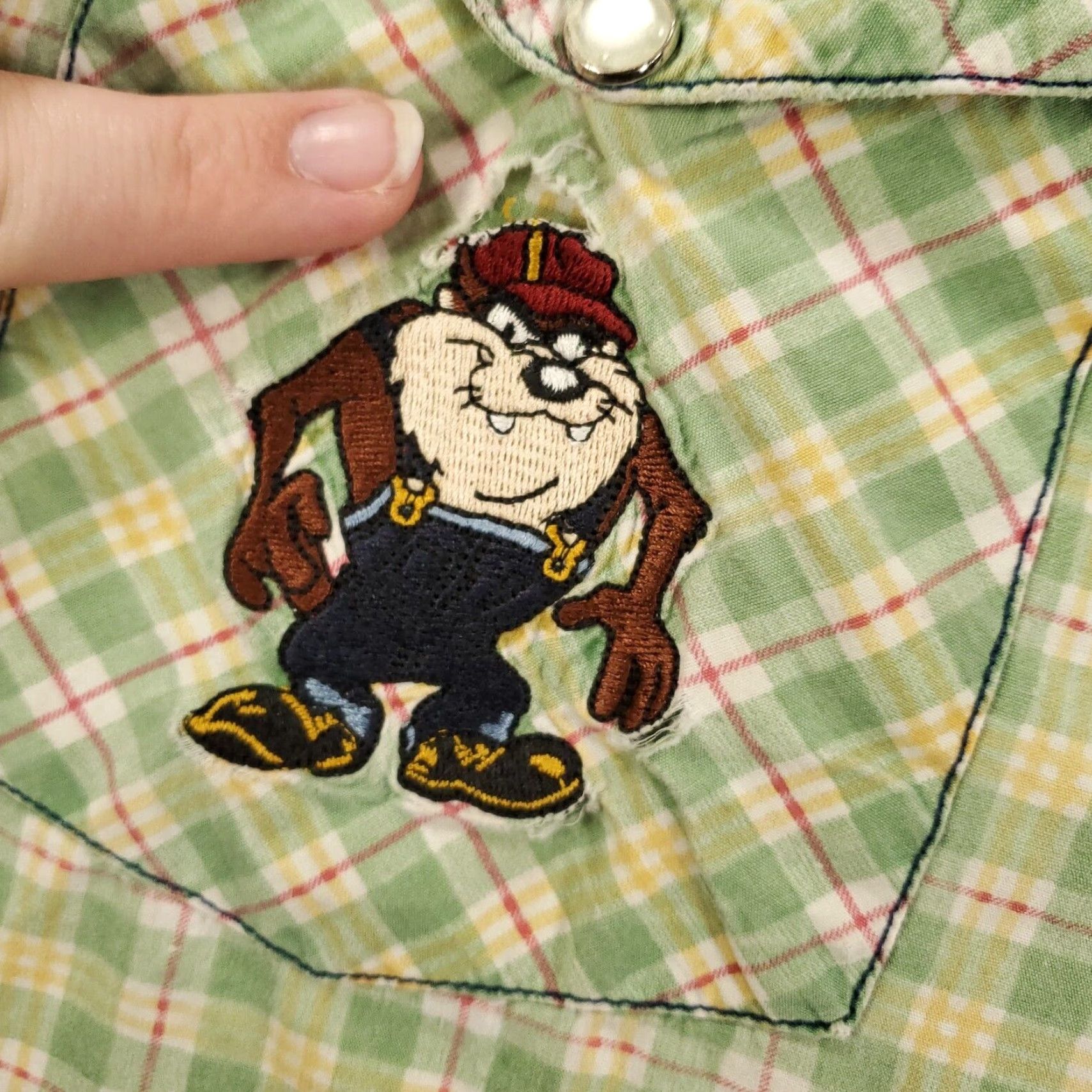 Vintage Vintage Looney Tunes Tazmanian Devil Shirt Mens M Taz Boy At Your Service Plaid Embroidered Button-Up Collared 90s Cartoon Casual Size US M / EU 48-50 / 2 - 4 Thumbnail