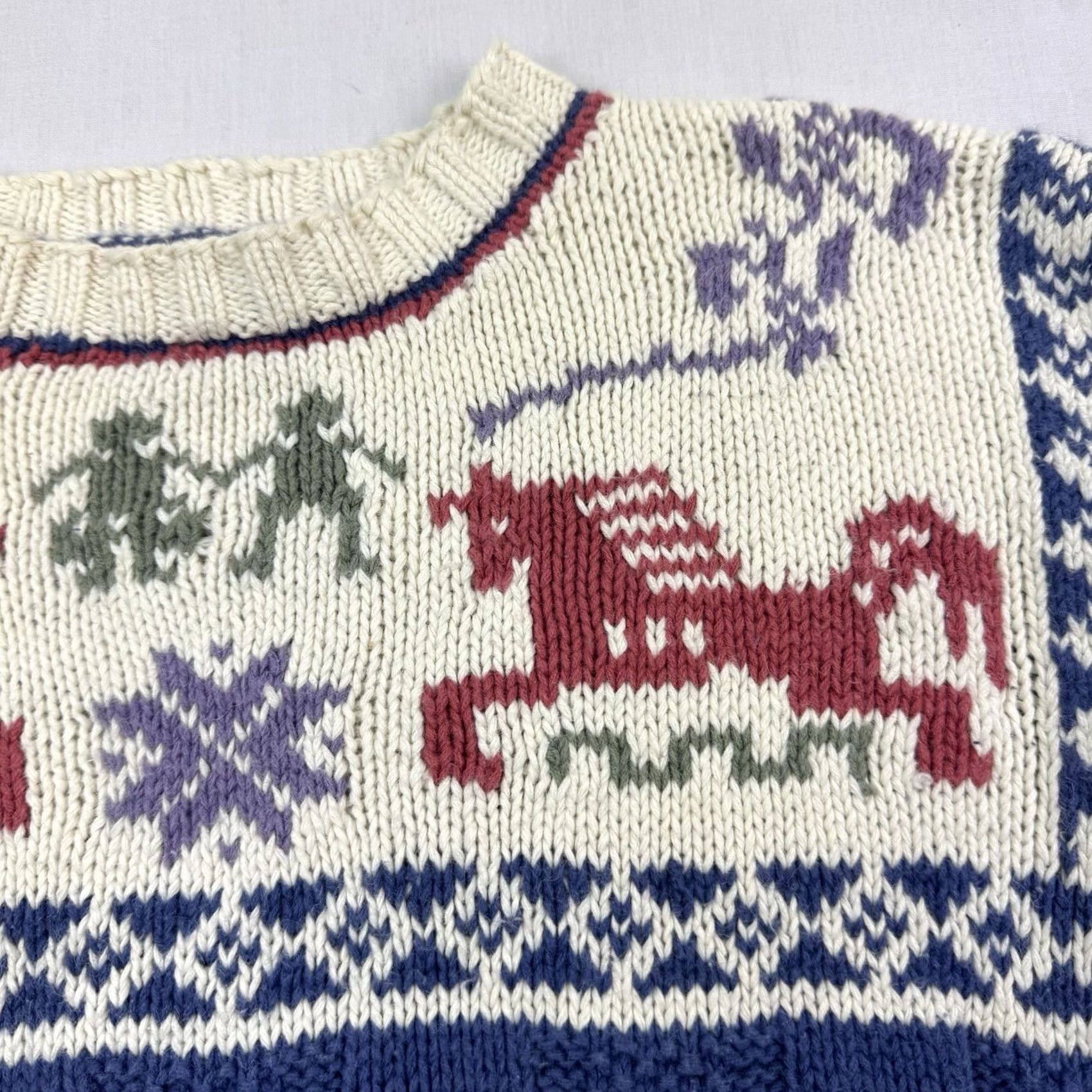 Vintage VINTAGE L.L. Bean Sweater Womens Large Equestrian Winter 90s American Knit Blue Crew Neck Pullover Long Sleeve Ramie Cotton Solid Size L / US 10 / IT 46 - 2 Thumbnail
