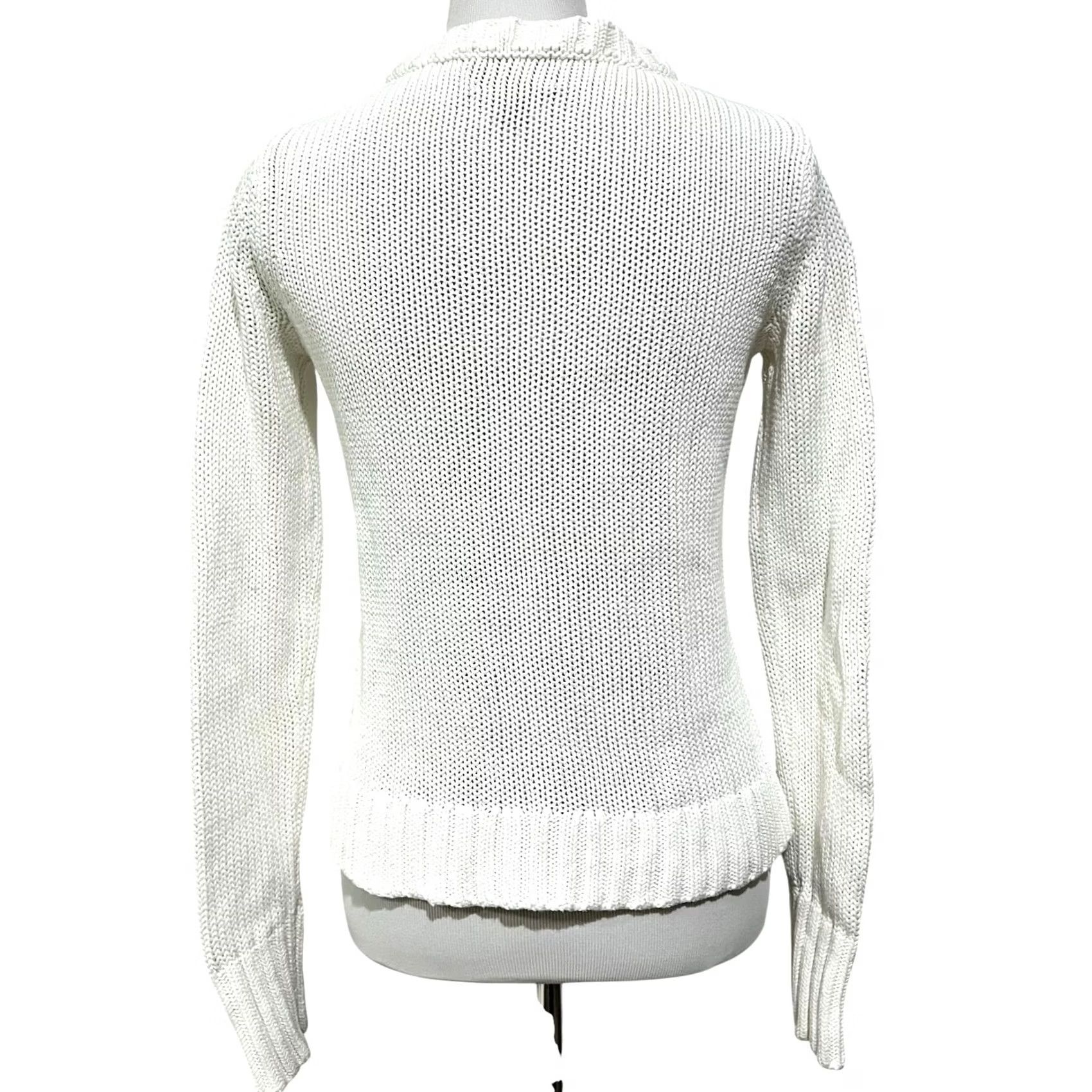 Lands' End Lands' End Drifter Cable Knit Sweater XS White Cotton Crew Neck Pullover Women Knit Split-Sleeve Casual Vintage? Size XS / US 0-2 / IT 36-38 - 3 Thumbnail