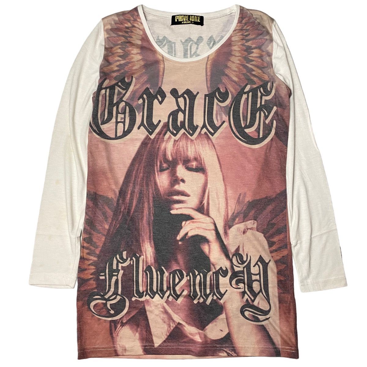 image of 14Th Addiction x 20471120 2000's Prive Joke Punk Angel Wing Cross Longsleeve in Pink/White (Size XS