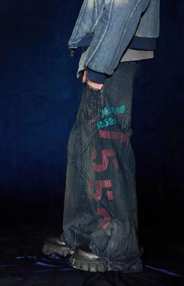 Japanese Brand VIBE vintage washed distressed niche printed baggy jeans Size US 32 / EU 48 - 5 Thumbnail