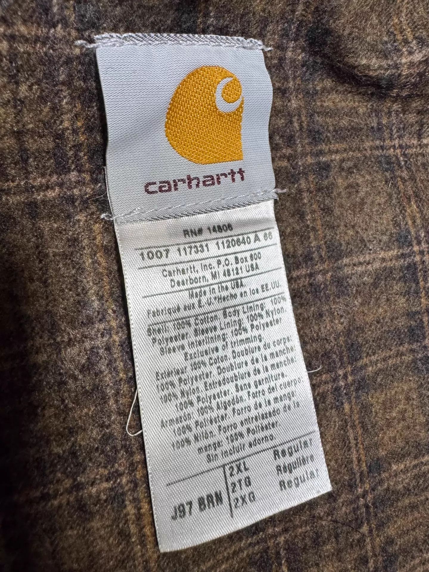 Carhartt Vintage Carhartt J97 Brown XXL USA Oct 2007 Size US XXL / EU 58 / 5 - 9 Thumbnail